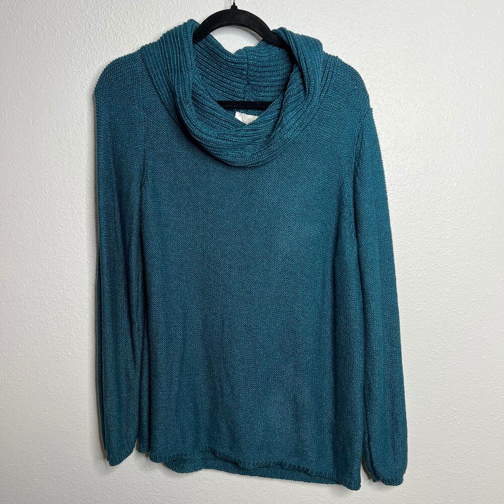 Chico's Cowl Neck Sweater Blue Chunky Knit Pullover Long Sleeve Sz L (3)
